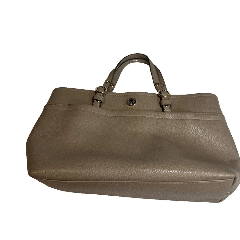 Ann Klein Signature Logo  Pebble Faux Leather Beige Handbag Roomy Pockets